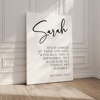 Matthew 19:26 "With man this is impossible, but with God all things are possible.", Personalized with Name, Typography Art Print