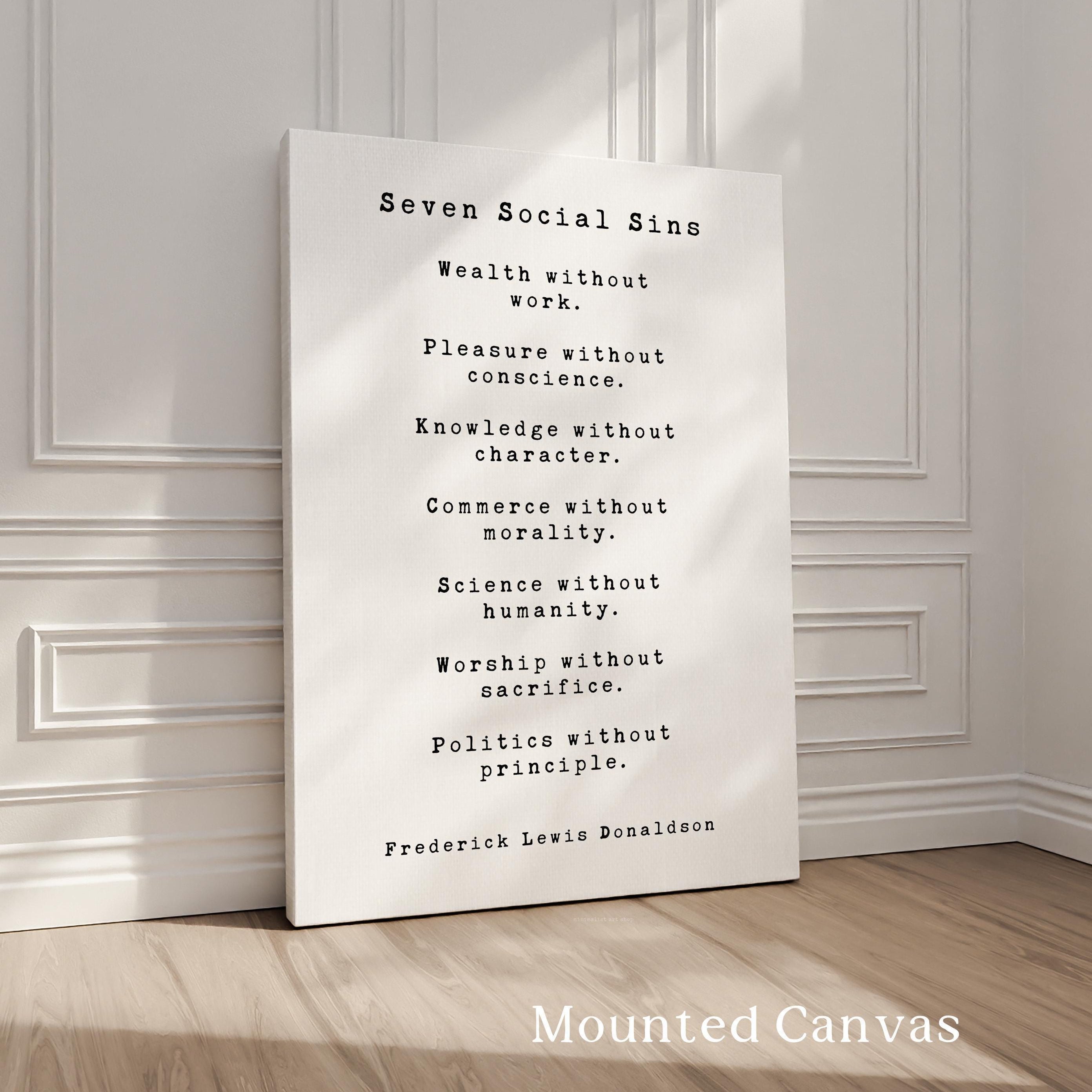Seven Social Sins Wall Art, Frederick Lewis Donaldson Quote, Typography Art Print
