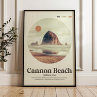 Cannon Beach, Oregon, MidCentury Modern, Featuring GPS Coordinates, Typography Art Print