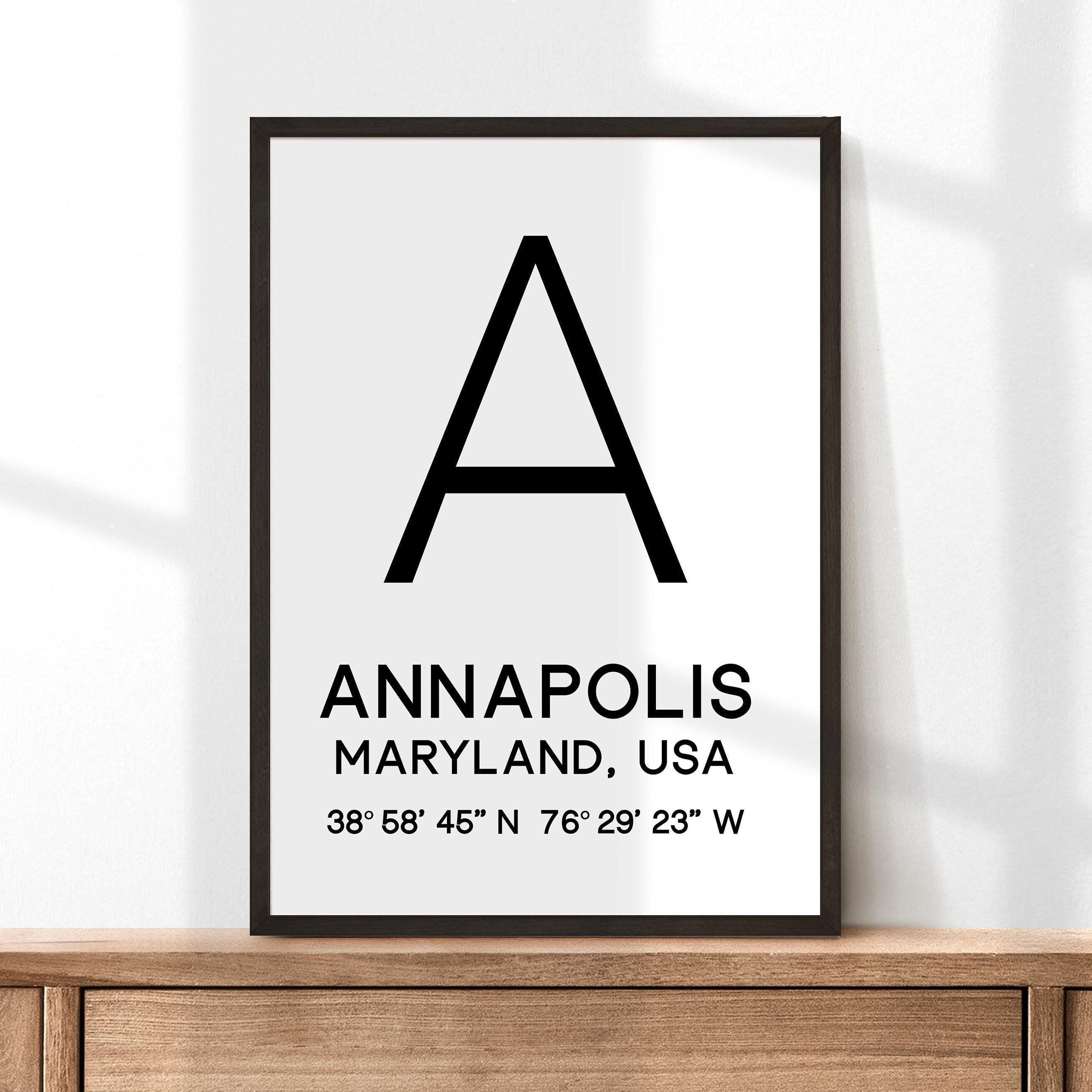 Annapolis, Maryland with GPS Coordinates Minimalist Art Print