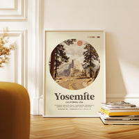 Yosemite National Park Print, Mid Century Travel Poster - California Wall Art - Mountain Landscape Decor