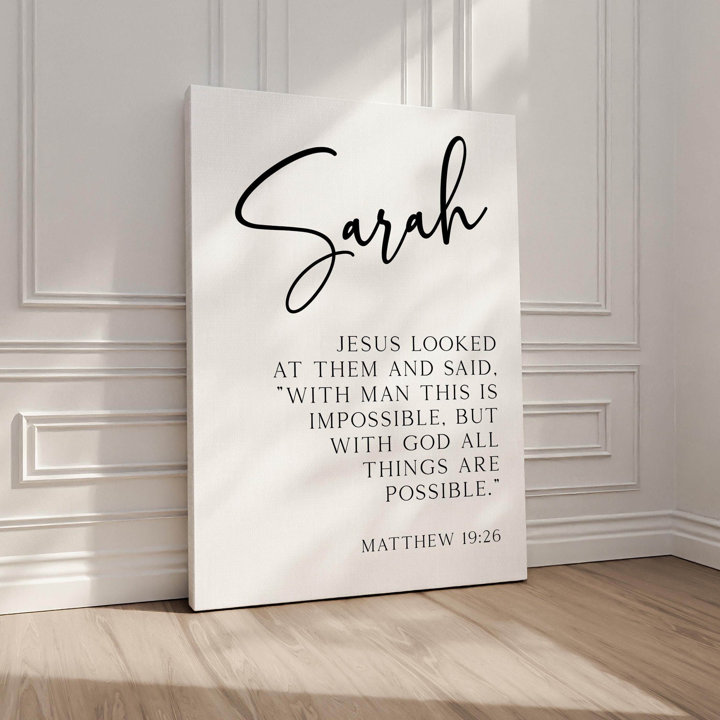 Matthew 19:26 "With man this is impossible, but with God all things are possible." • Personalized with Name • Typography Art Print