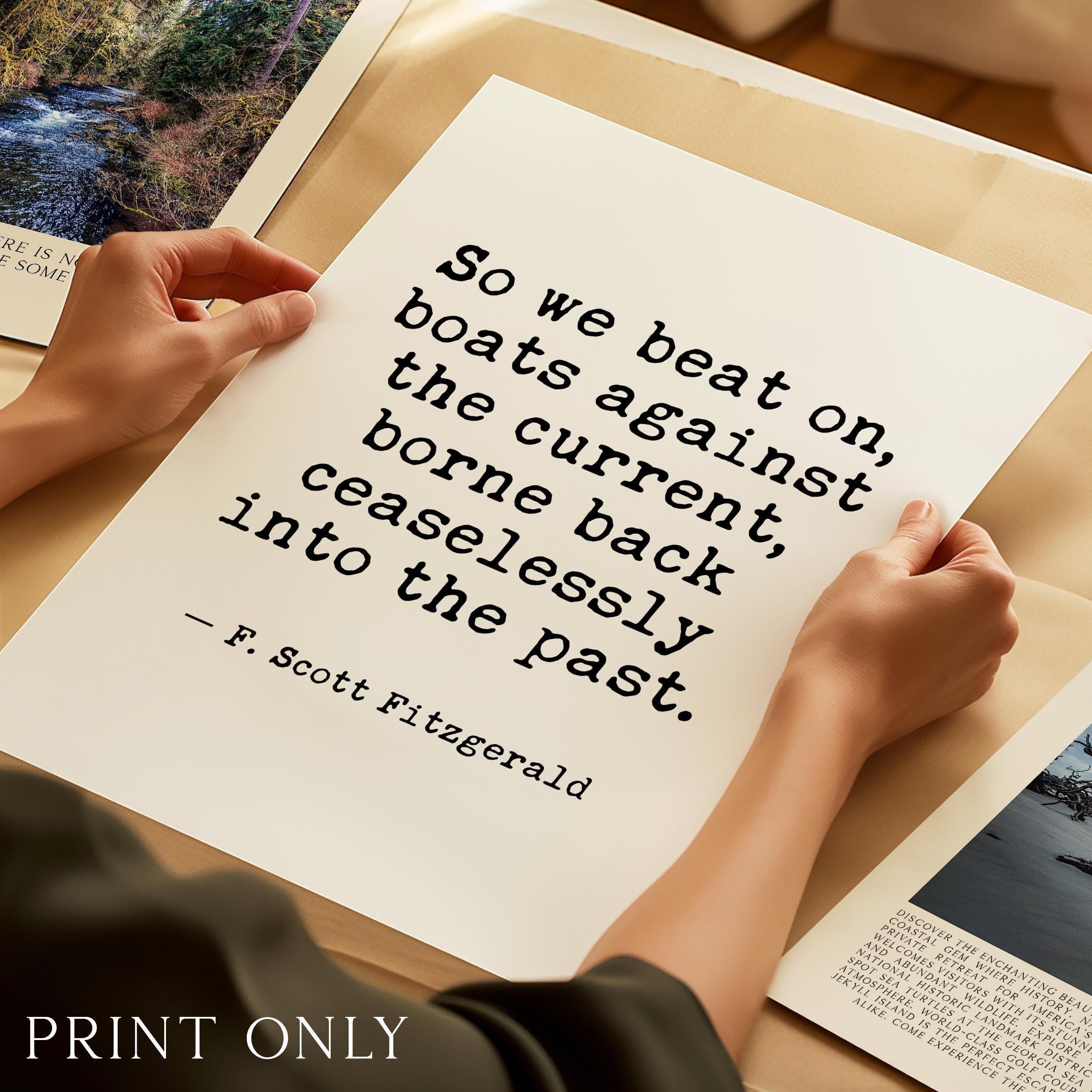 Great Gatsby Quote Wall Art, So We Beat On Print, F Scott Fitzgerald Literary, Bookish Decor, Reader Writer English Teacher Gift
