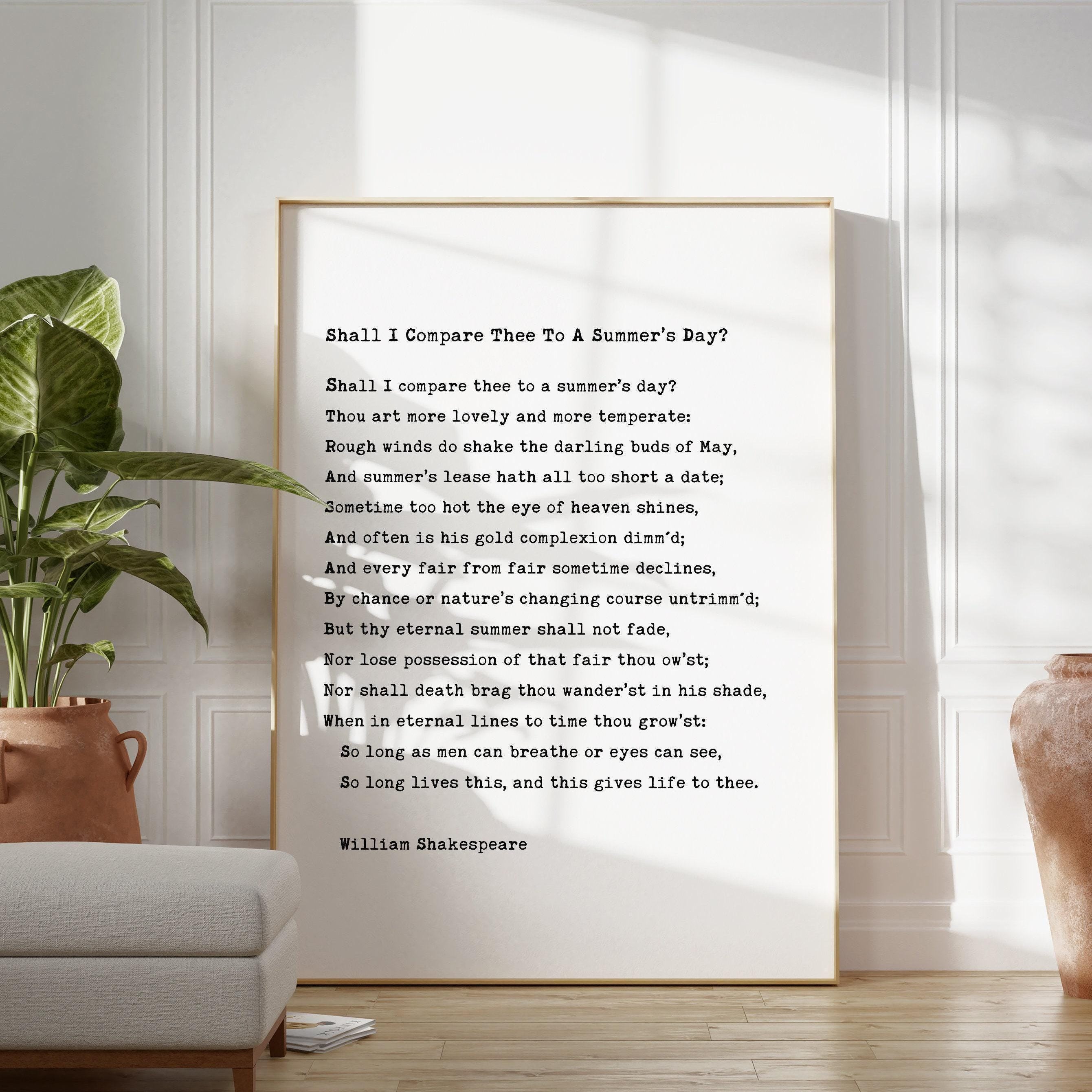 Sonnet 18: Shall I compare thee to a summer’s day? - William Shakespeare Poem Typography Art Print