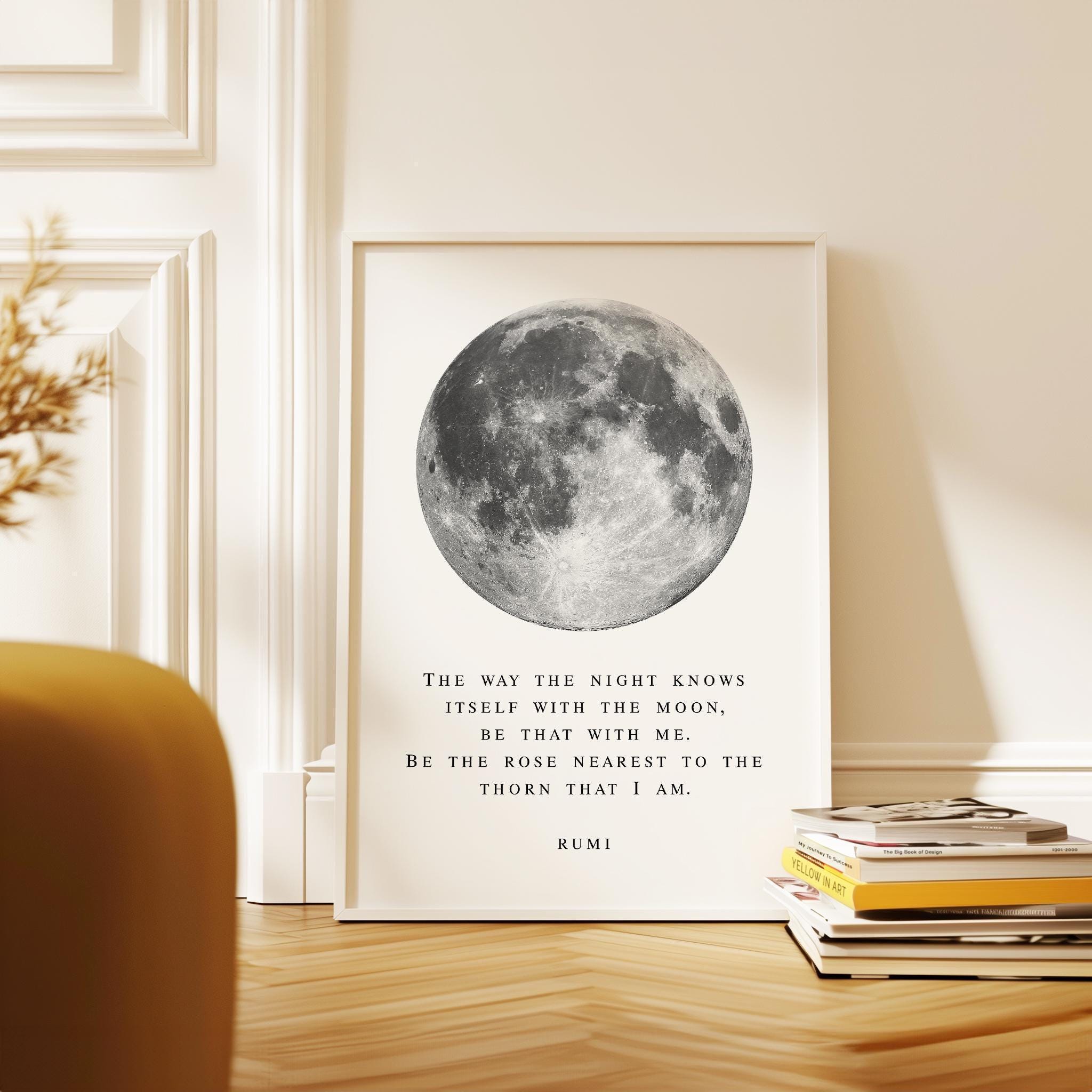 Rumi Moon Quote, Wall Art Celestial Minimalist Poetry Print - Night Sky Decor