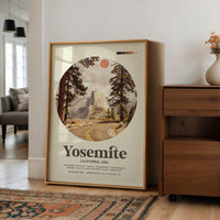 Yosemite National Park Print, Mid Century Travel Poster - California Wall Art - Mountain Landscape Decor