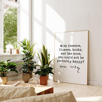 With freedom, flowers, books... Oscar Wilde Quote, Typography Art Print