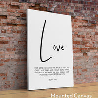 John 3:16 For God So Loved The World Art Print, Religious Scripture - Christian - Bible Verse - Modern
