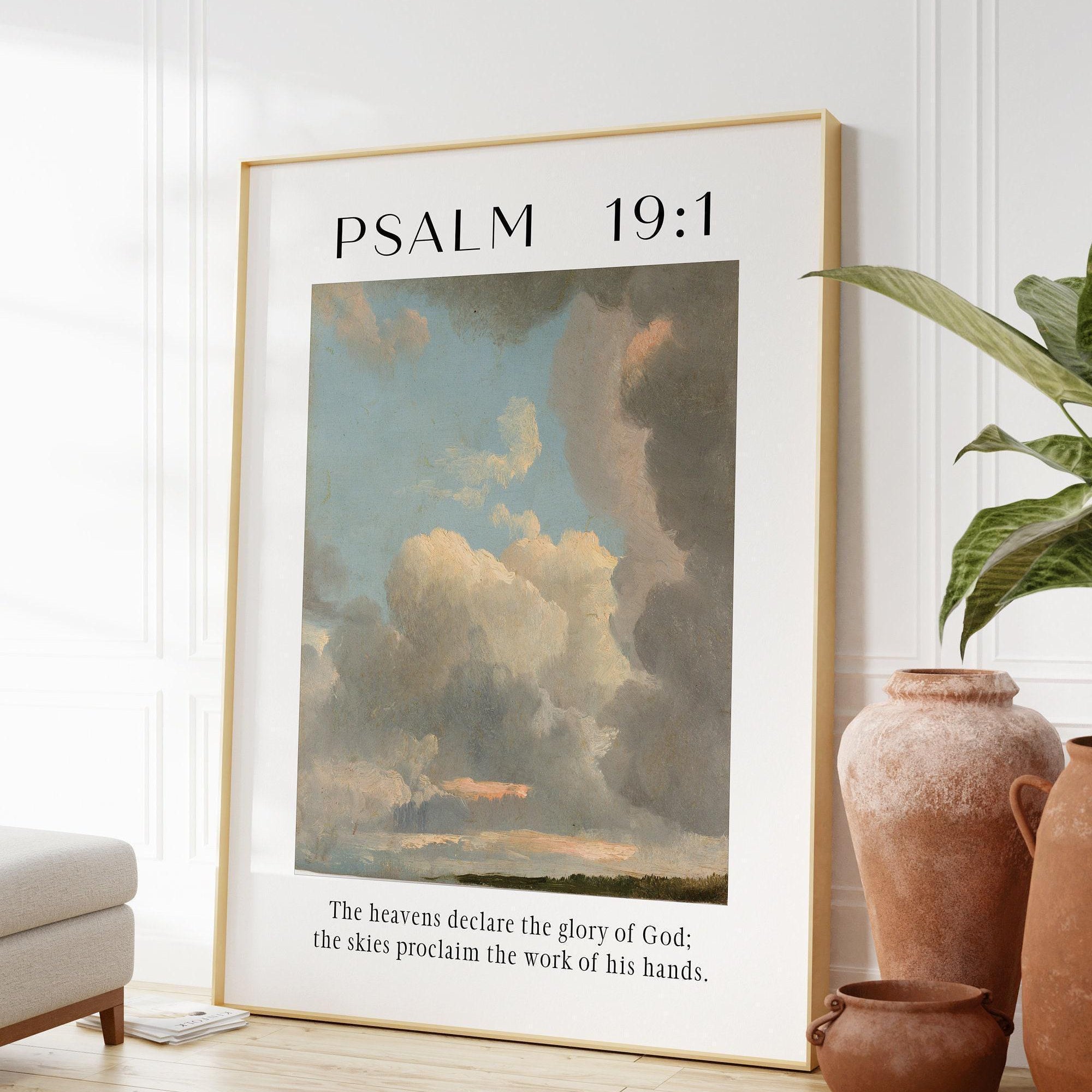Psalm 19:1 The heavens declare the glory of God. Typography Art Print - Typography - Christian - Scripture - Cloud Study John Constable