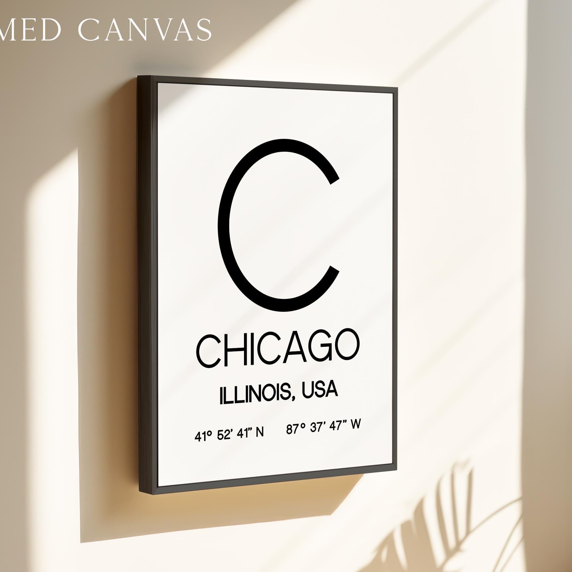 Chicago Illinois Print, Modern City Typography Decor, Minimalist Travel Art