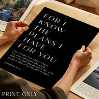 Jeremiah 29:11 Bible Verse Print, For I Know The Plans, Christian Wall Art