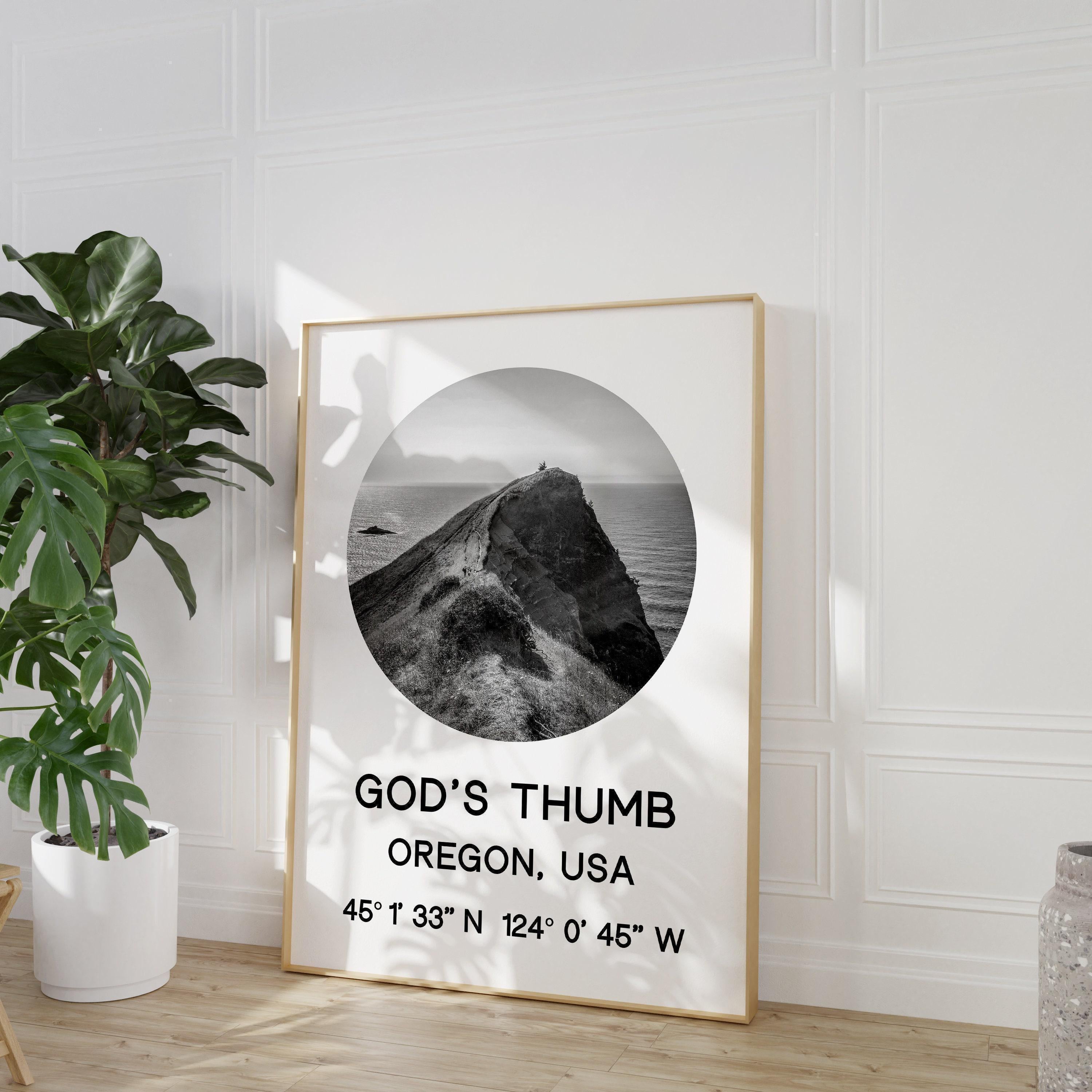 God's Thumb, Oregon with GPS Coordinates Art Print, Travel - Explore - Hike - Nature