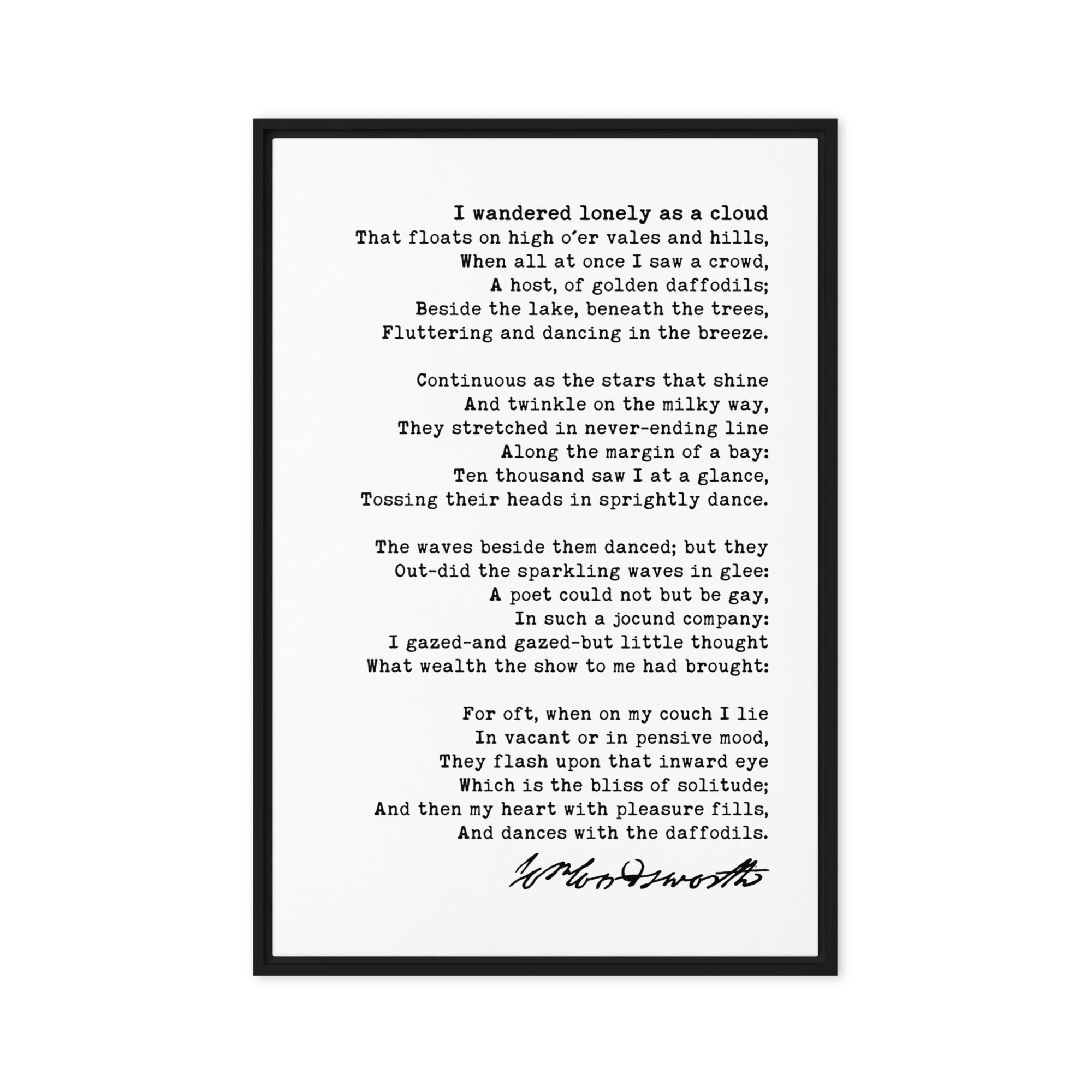 I Wandered Lonely as a Cloud Poem by William Wordsworth Framed Canvas Art (1804)