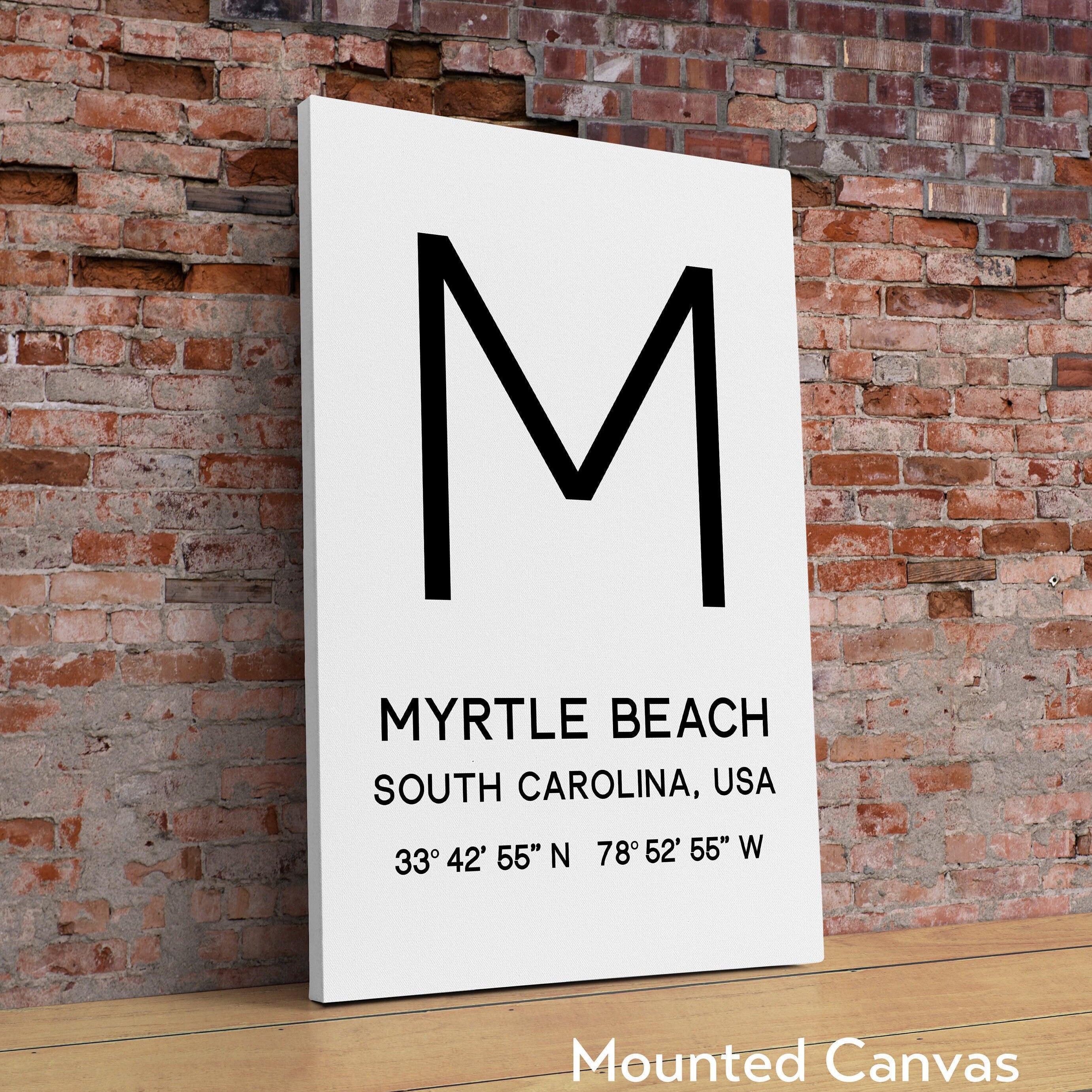 Myrtle Beach, SC with GPS Coordinates Minimalist Typography Art Print