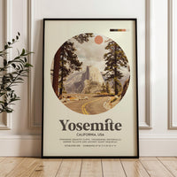 Yosemite National Park Print, Mid Century Travel Poster - California Wall Art - Mountain Landscape Decor