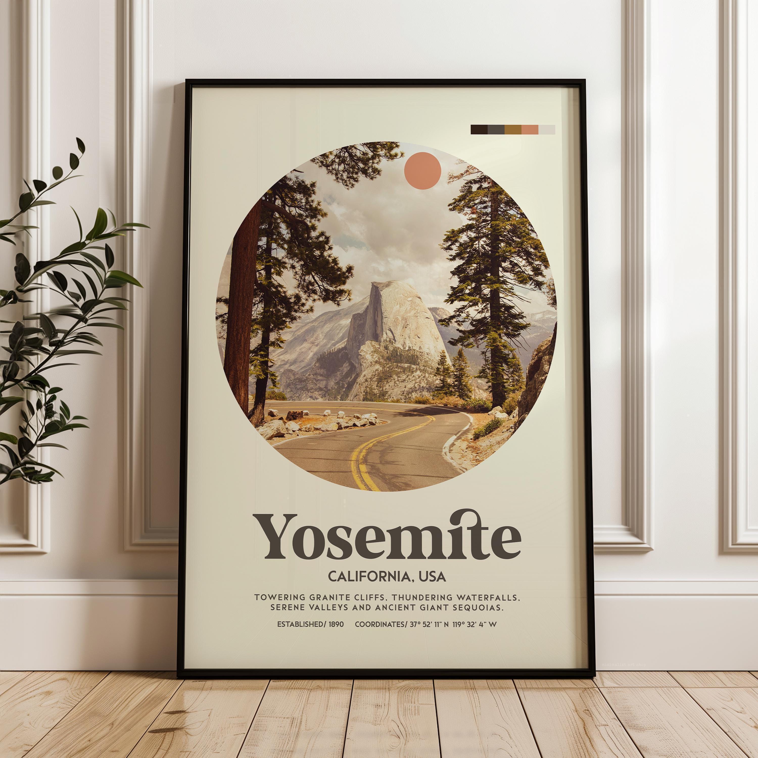 Yosemite National Park Print, Mid Century Travel Poster - California Wall Art - Mountain Landscape Decor