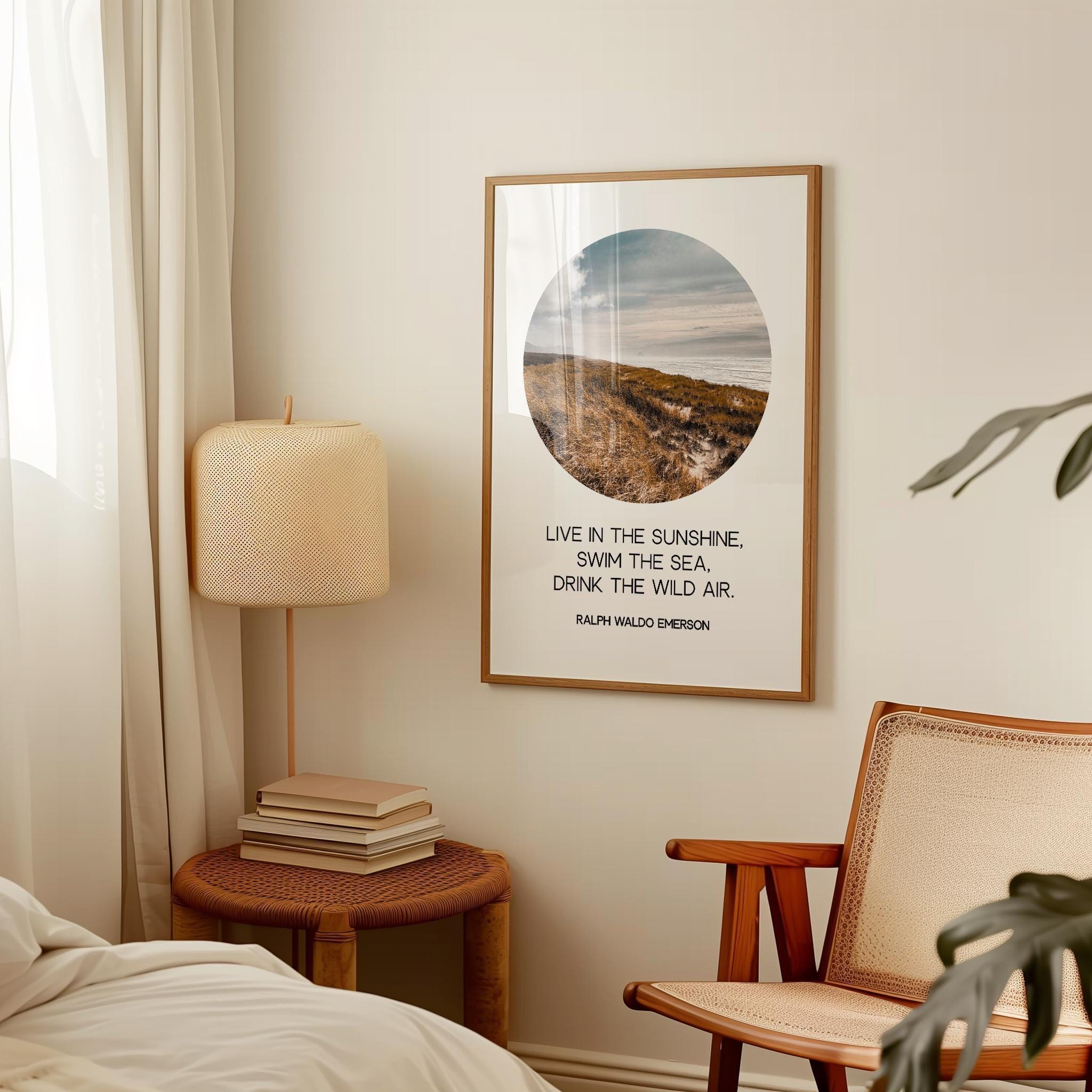 Live in the sunshine, swim the sea, drink the wild air., Ralph Waldo Emerson Quote, Oregon Coast, Typography Art Print (1860)