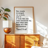 The Road Less Traveled Print, Robert Frost Quote, The Road Not Taken, Wall Art, Minimalist Decor