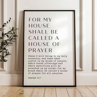 For my house shall be called a house of prayer... Typography Art Print, Isaiah 56:7, Faith, Gift