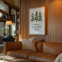 Be Still and Know That I Am God Print, Psalm 46:10 Wall Art, Christian Home Decor, Watercolor Trees
