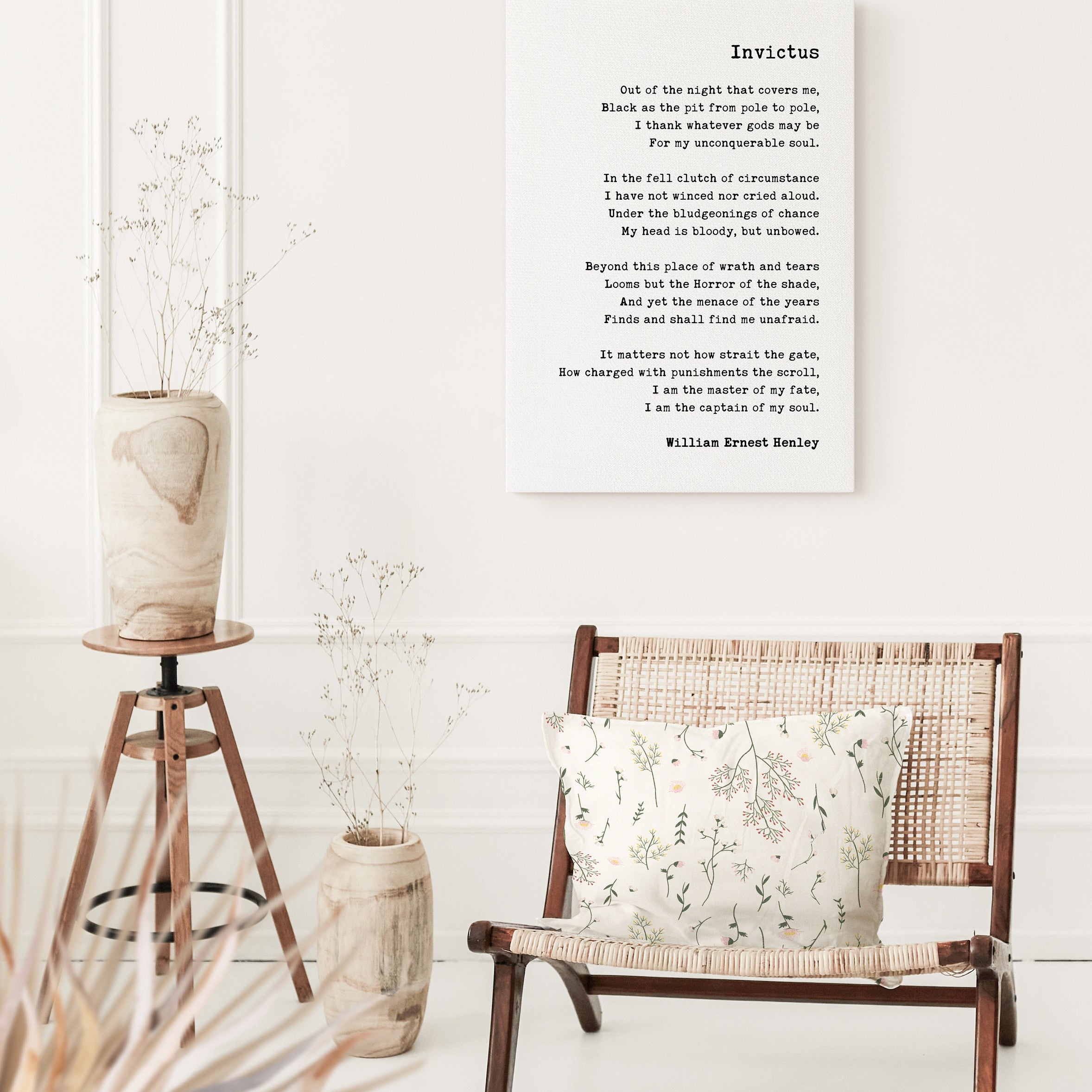 Invictus by William Ernest Henley, Poem - I Am The Master of My Fate - Low Profile Mounted Canvas Typography Art Print (1888)