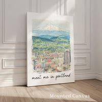 Meet Me in Portland Print, Portland Skyline Art with Mount Hood - Travel Wall Decor