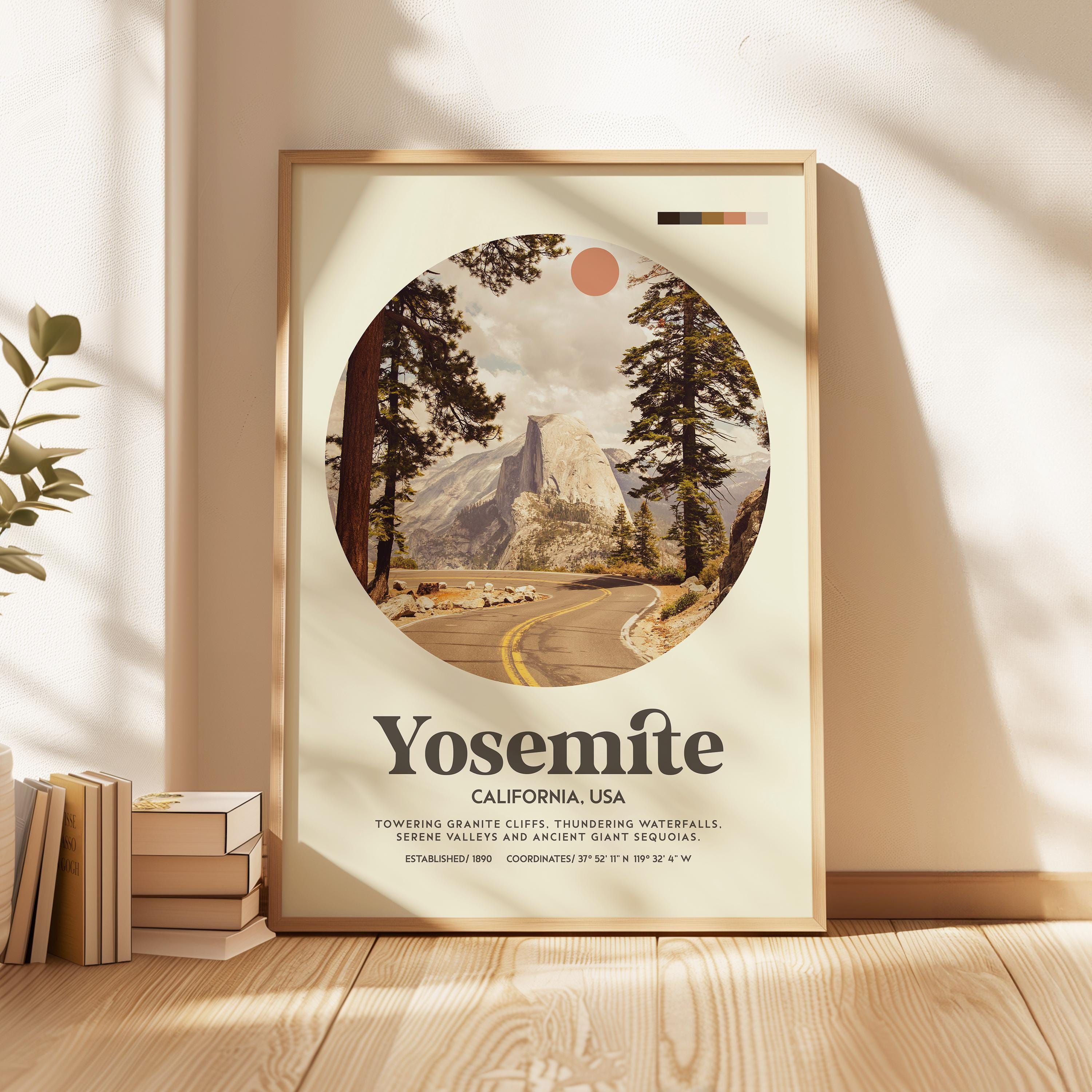 Yosemite National Park Print, Mid Century Travel Poster - California Wall Art - Mountain Landscape Decor