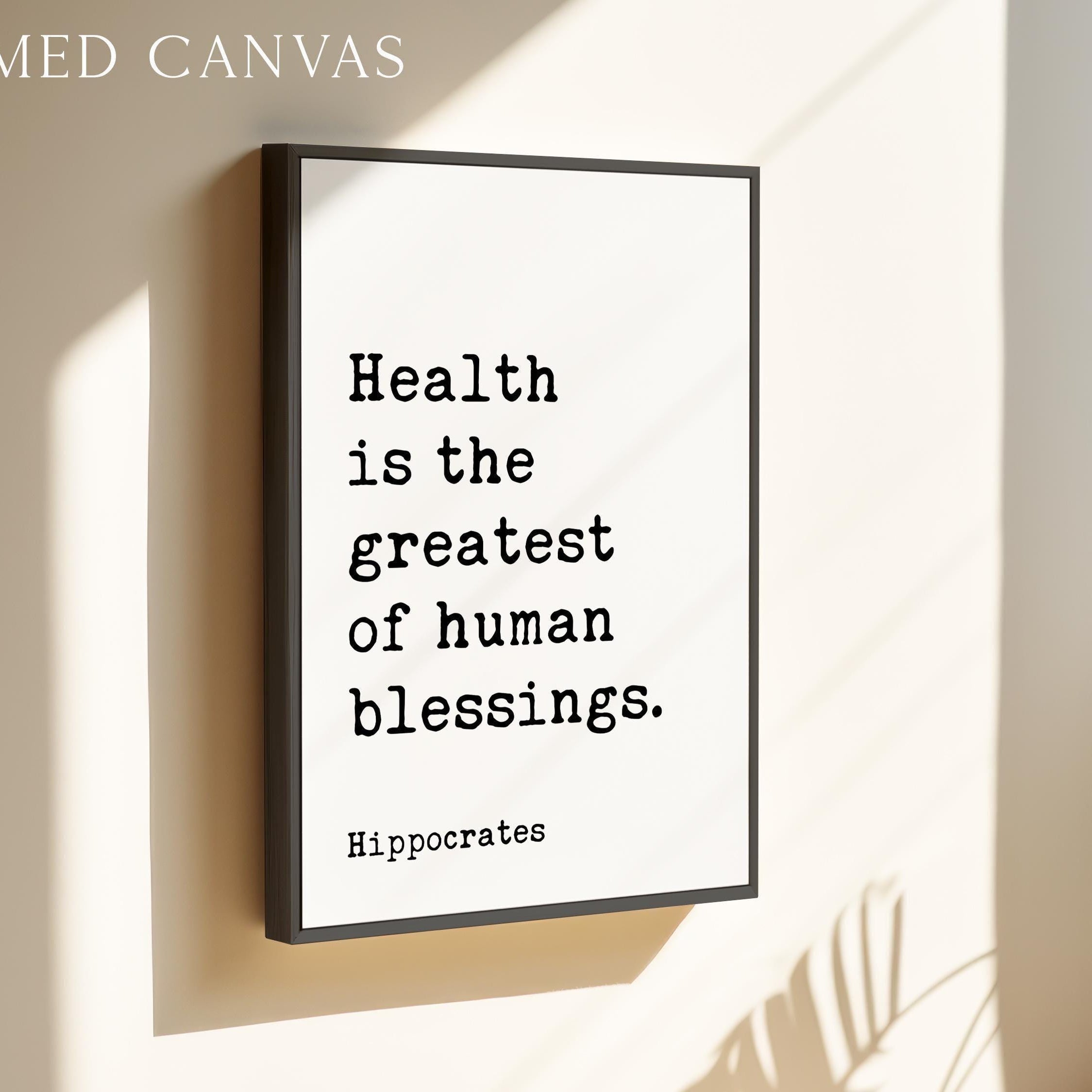 Hippocrates Quote Print, Health Is The Greatest Of Human Blessings Wall Art, Wellness Typography Decor