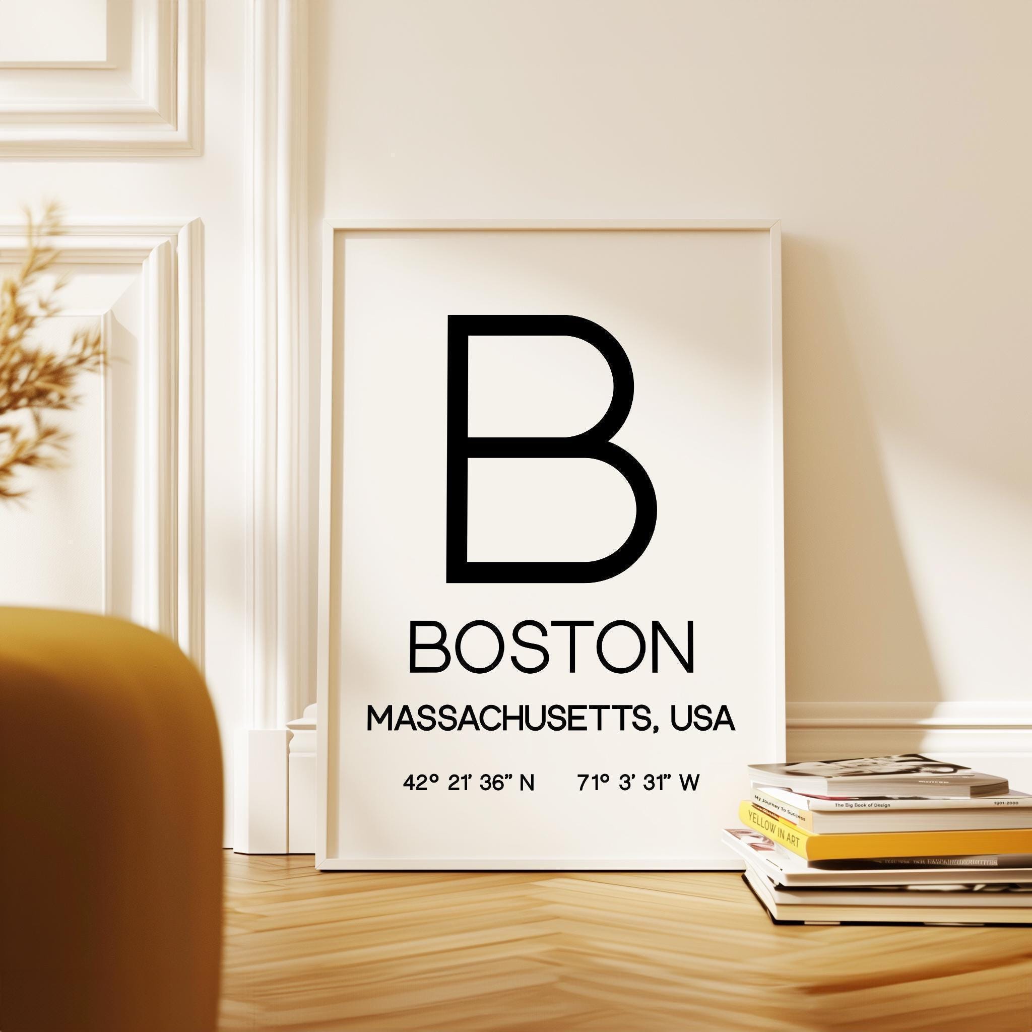 Boston Massachusetts Typography Print, Coordinates Wall Art, Modern Decor, Travel Gift