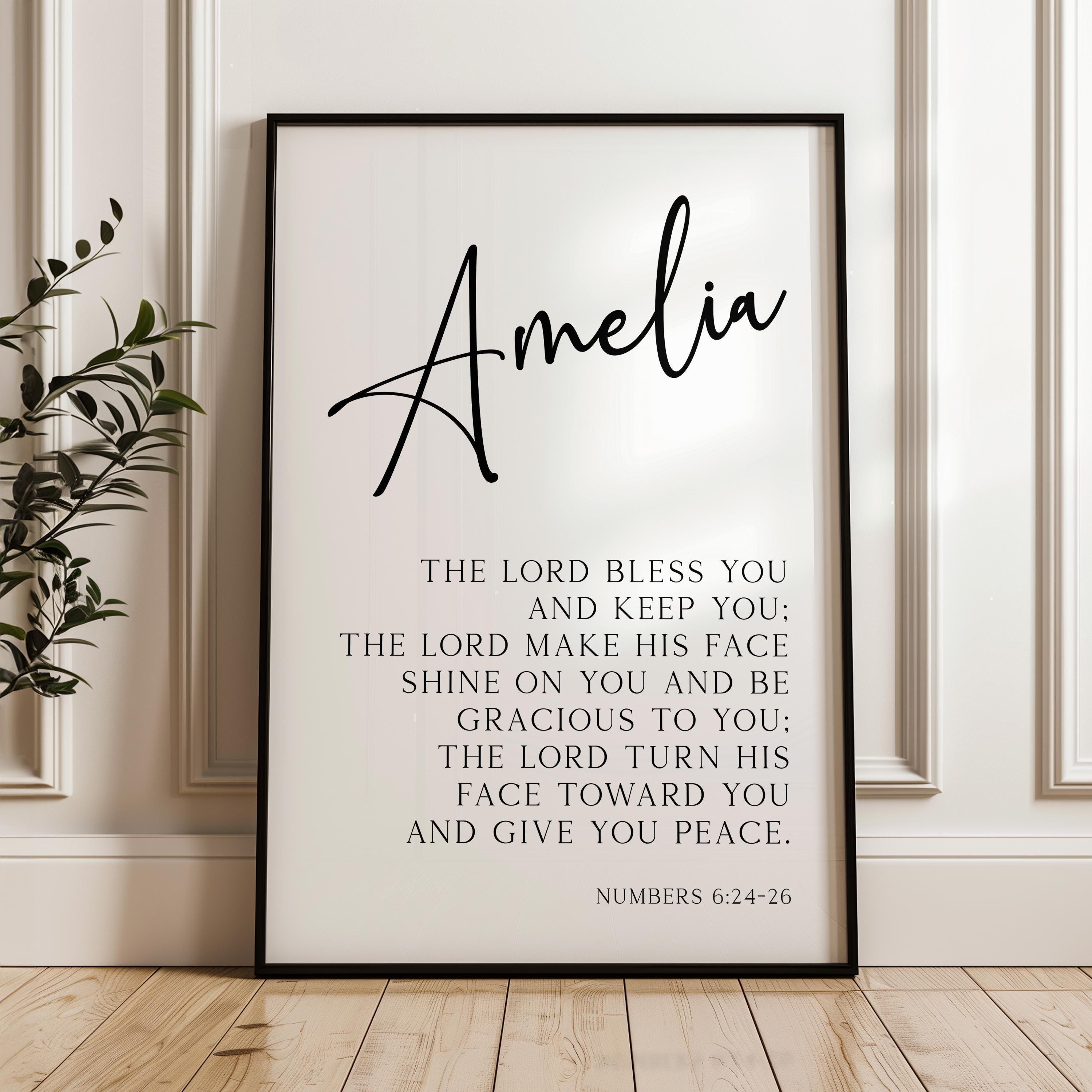 Numbers 6:24•26 The Lord bless you and keep you... the Lord turn his face toward you and give you peace. Personalized Typography Art Print