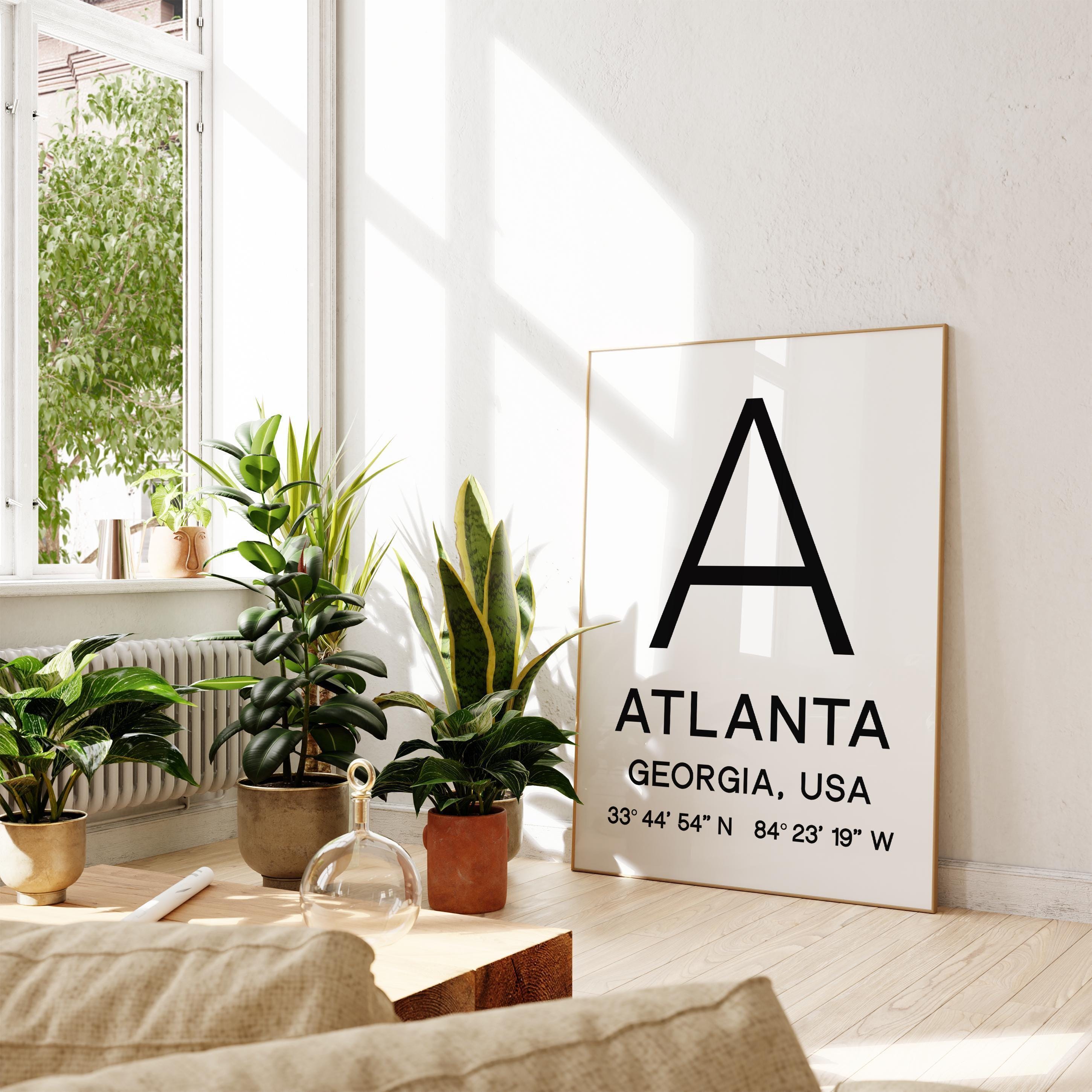 Atlanta, Georgia with GPS Coordinates Typography Art Print, Minimalist Wall Art, Travel