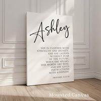 Proverbs 31:25•26 She is clothed with strength & dignity, and she laughs without fear of the future... Personalized Typography Art Print