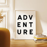 Adventure Typography Wall Art, Minimalist Black and White, Modern Travel Decor Print