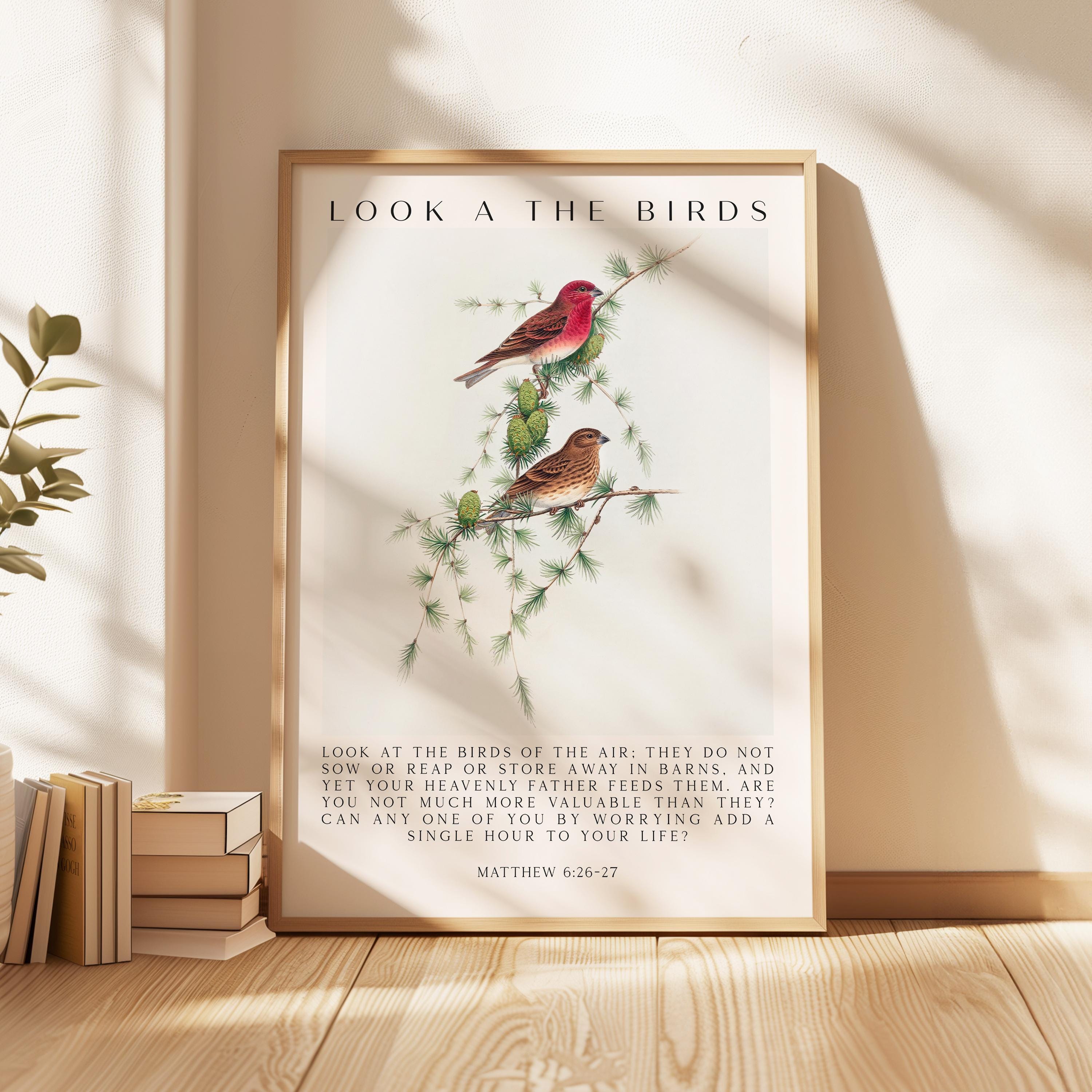 Matthew 6:26-27 Bible Verse Print – Look at the Birds Scripture Wall Art