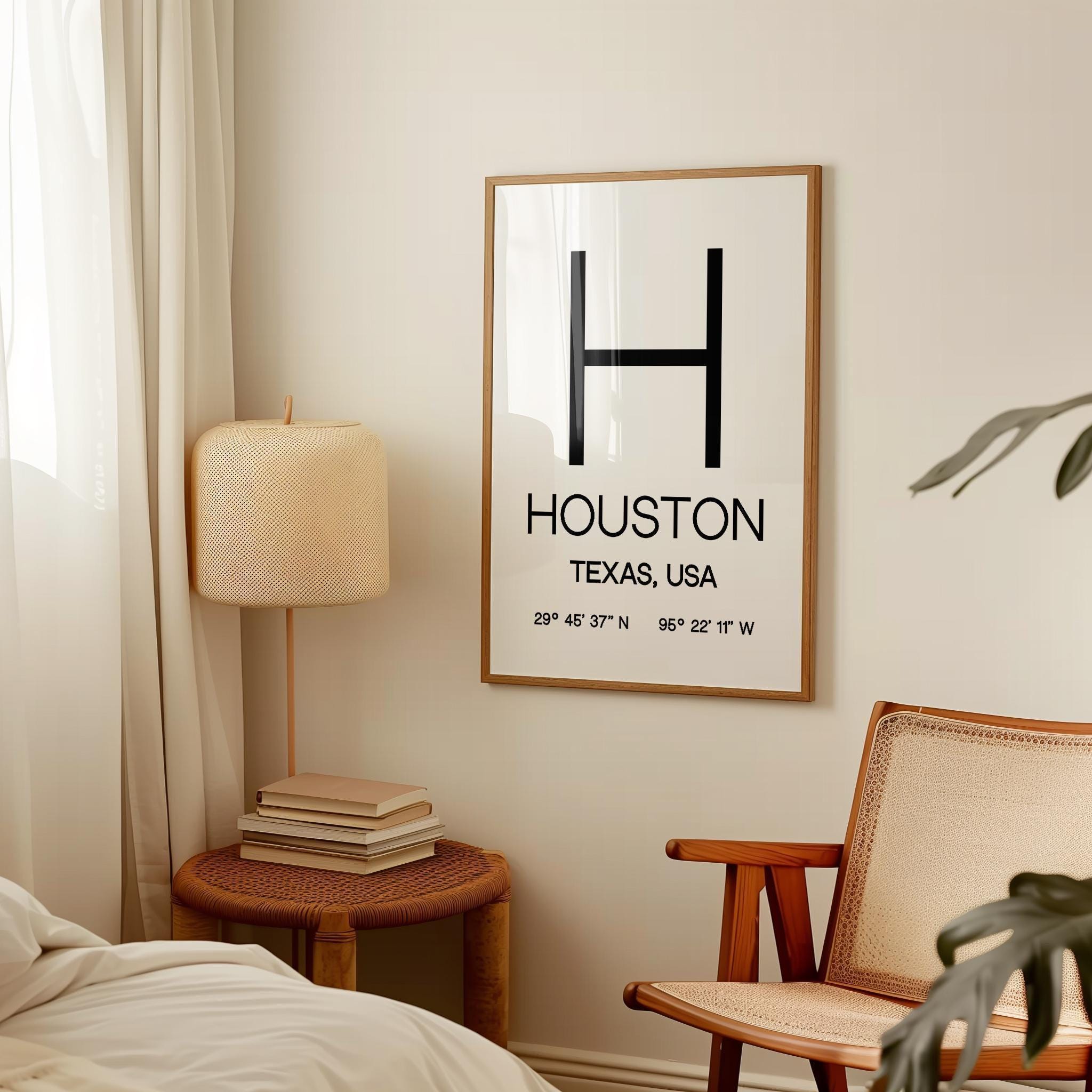 Houston, Texas with GPS Coordinates Typography Art Print, Office, Home Decor, Restaurant, Apartment, Condo • Gift