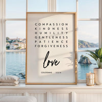 Christian Wall Art Colossians 3, Compassion Kindness Love Print, Scripture Art, Bible Verse Gift