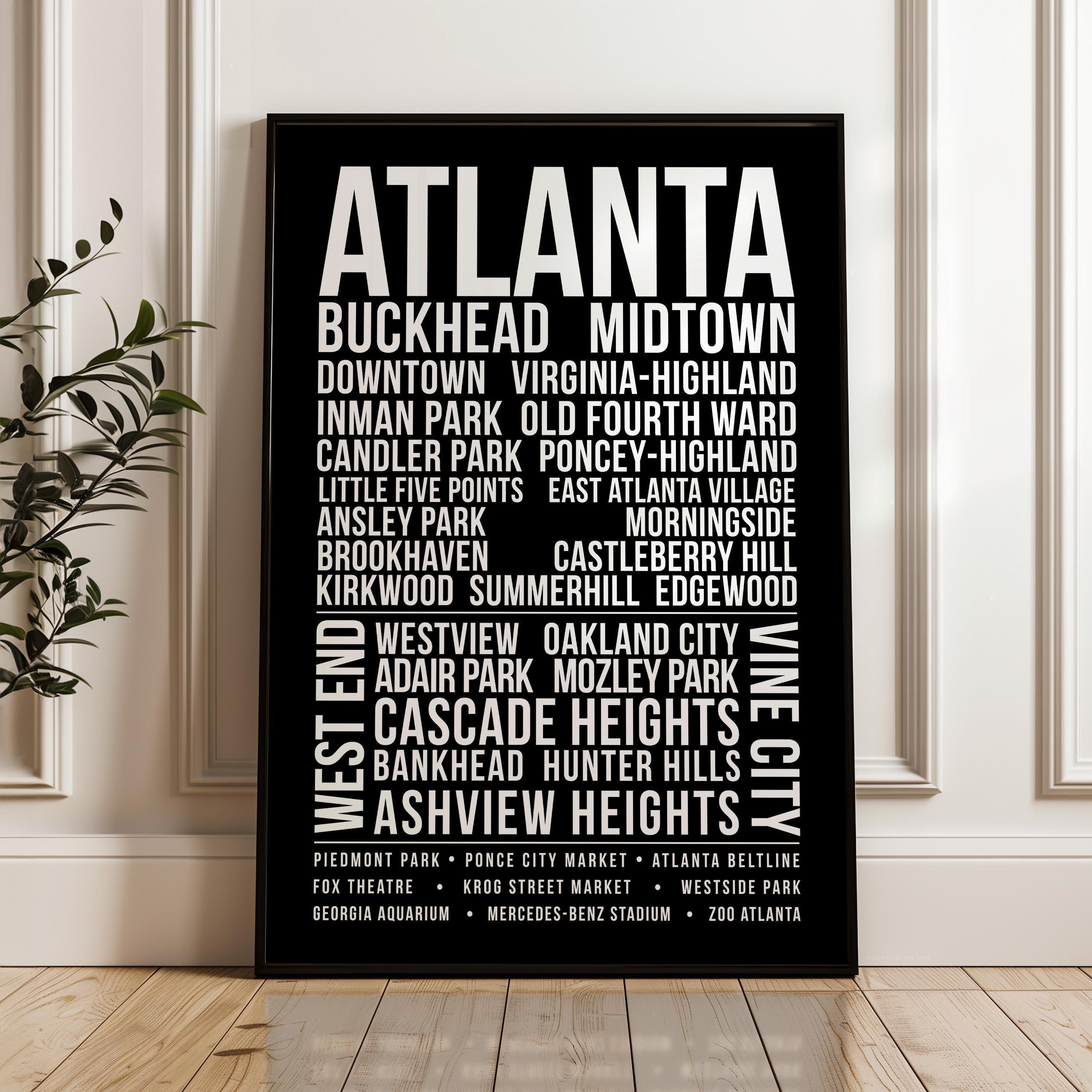 Atlanta Wall Art Print, Atlanta Neighborhood Poster, Buckhead Midtown Virginia Highland, ATL City Typography