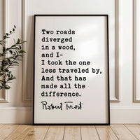 The Road Less Traveled Print, Robert Frost Quote, The Road Not Taken, Wall Art, Minimalist Decor