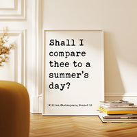 Shall I compare thee to a summer’s day?, William Shakespeare Quote, Typography Art Print, Sonnet 18, Wedding, Anniversary • Gift