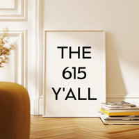 The 615 Y'all Minimalist Art Print, Nashville, Tennessee, Original Area Code, TN, History, Culture • Nostalgia