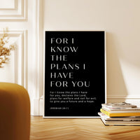 Jeremiah 29:11 Bible Verse Print, For I Know The Plans, Christian Wall Art