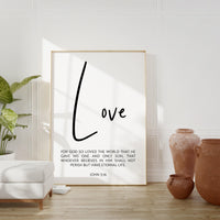 John 3:16 For God So Loved The World Art Print, Religious Scripture - Christian - Bible Verse - Modern