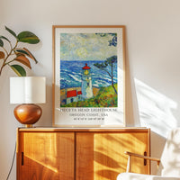 Heceta Head Lighthouse Wall Art: Oregon Coast Seascape, Van Gogh Inspired