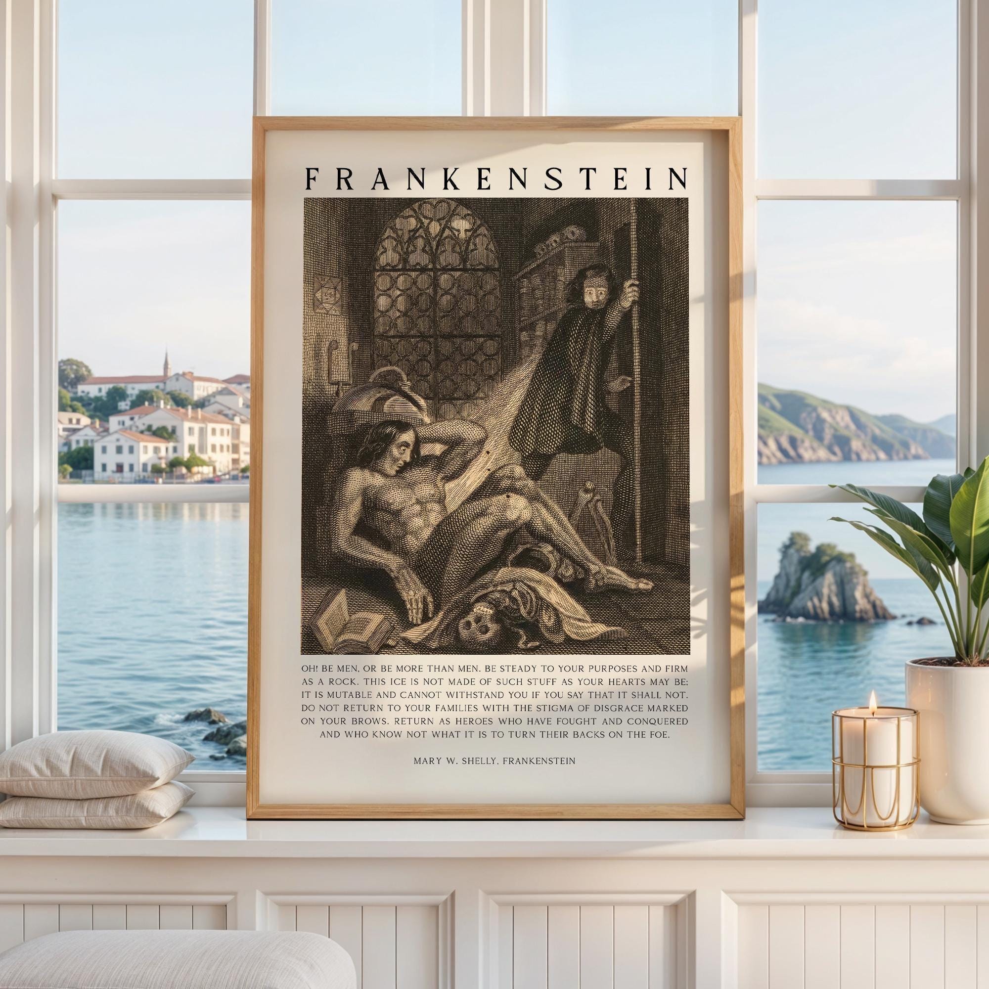 Mary Shelley Frankenstein Quote Wall Art, “Oh! Be Men...” Engraving by W. Chevalier Print