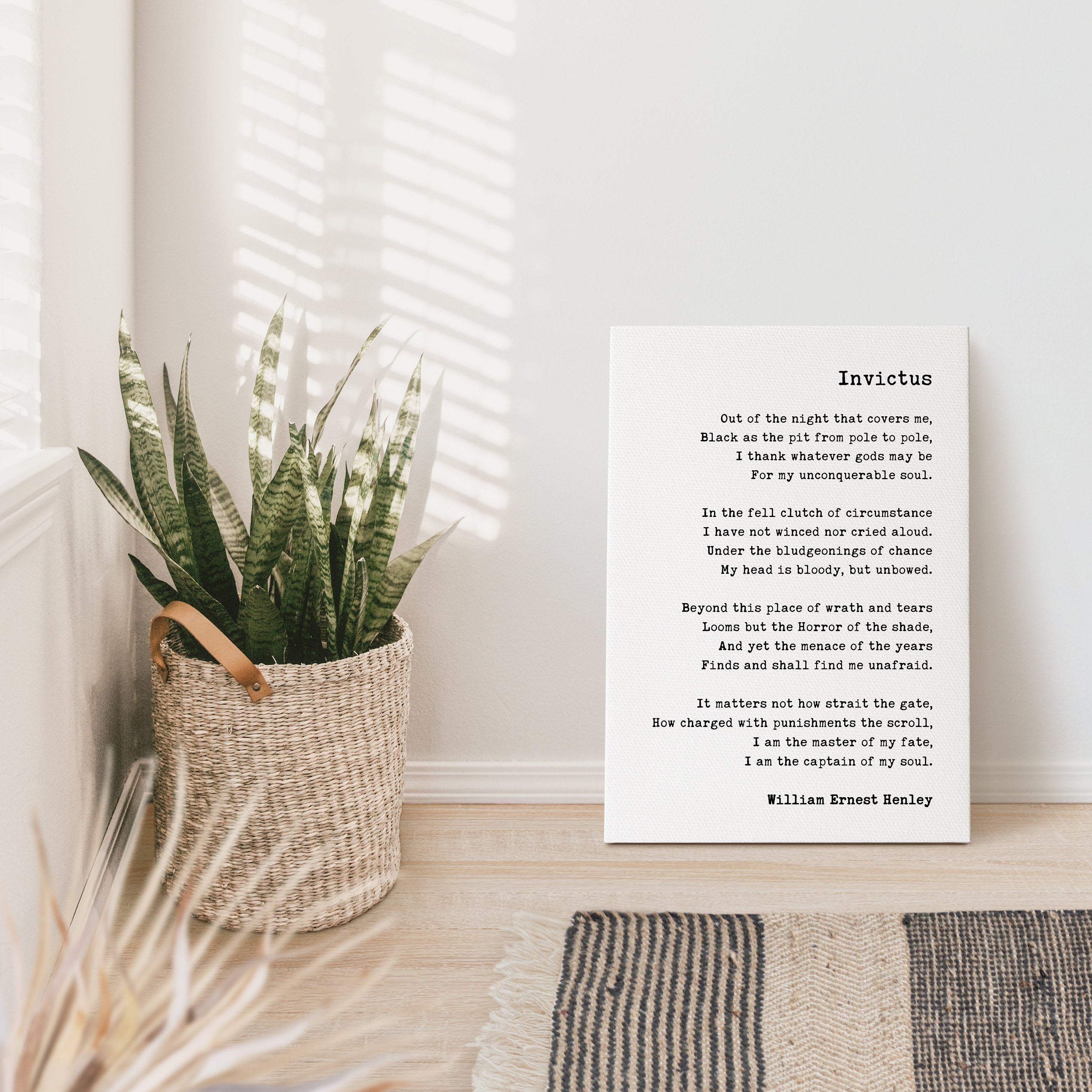 Invictus by William Ernest Henley, Poem - I Am The Master of My Fate - Low Profile Mounted Canvas Typography Art Print (1888)