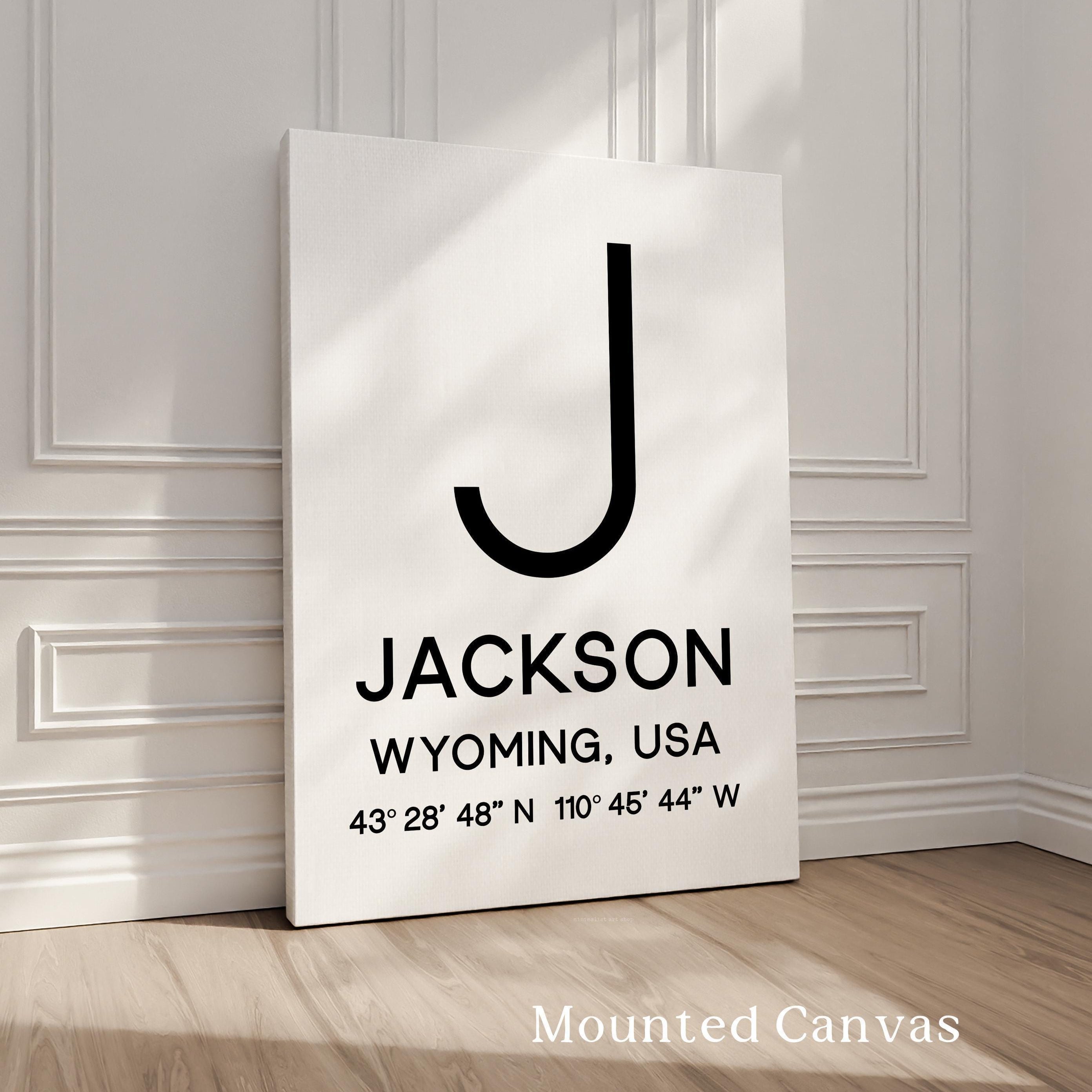 Jackson, Wyoming with GPS Coordinates Minimalist Typography Art Print, Tetons, Travel, Ski