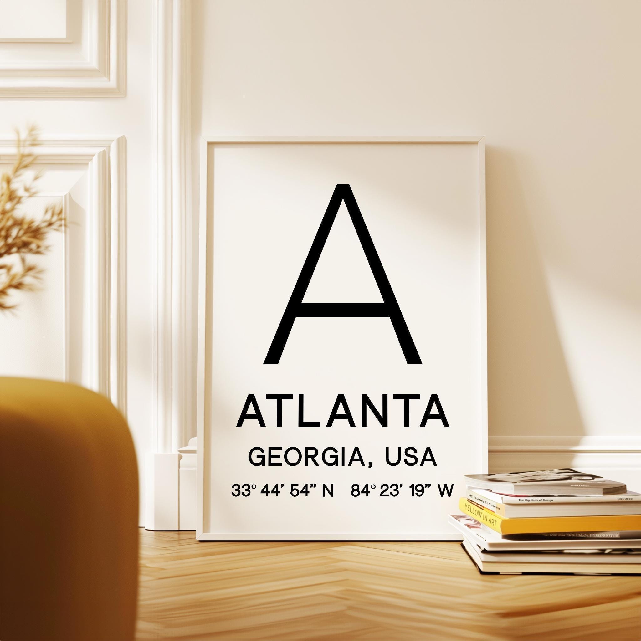 Atlanta, Georgia with GPS Coordinates Typography Art Print, Minimalist Wall Art, Travel