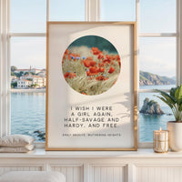 Wuthering Heights Quote Wall Art, Emily Bronte Literary Print, I Wish I Were a Girl Again