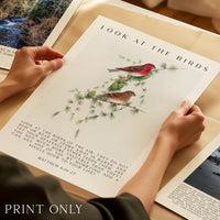Matthew 6:26-27 Bible Verse Print, Look at the Birds Scripture Wall Art