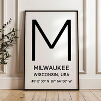 Milwaukee, Wisconsin Wall Art, GPS Coordinates Print, City Typography, Travel Decor
